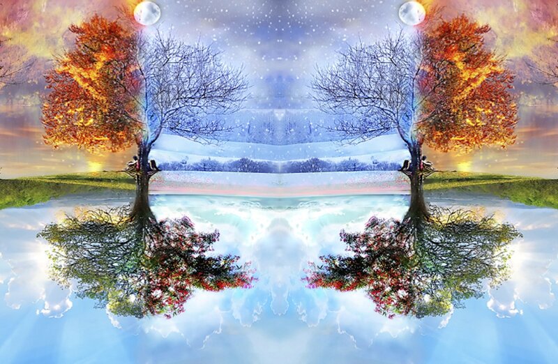 Trees Reflecting in Water — Blue
