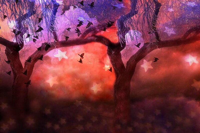 Trees with Flying Birds