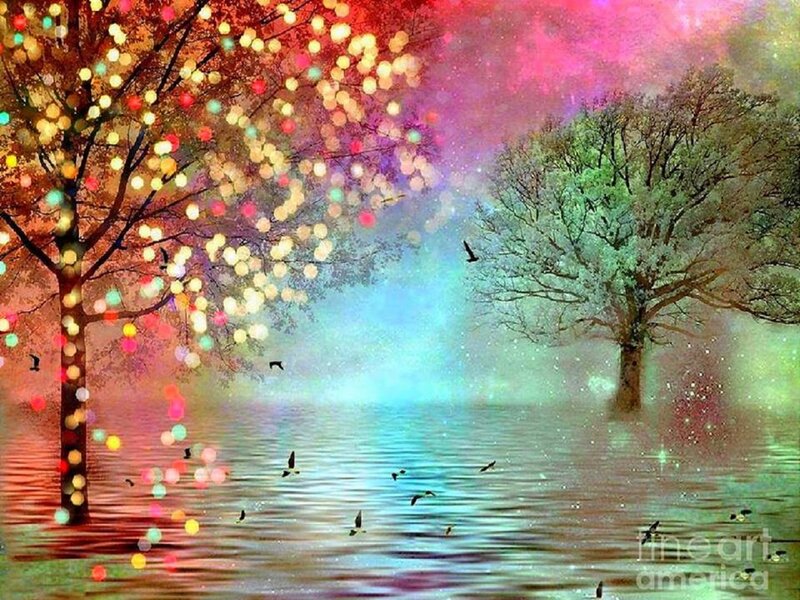 Trees with Lights by Water