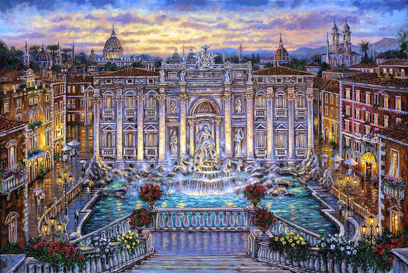Trevi Fountain at Dusk — Blue