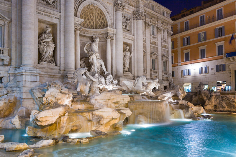 Trevi Fountain at Night — Blue, Dramatic