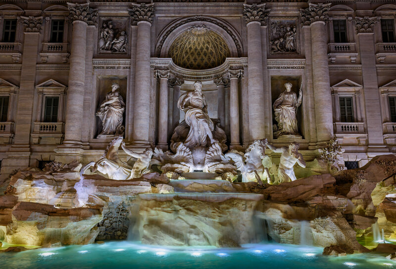 Trevi Fountain at Night — White, Dramatic