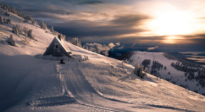 Triangular Cabin in Snow
