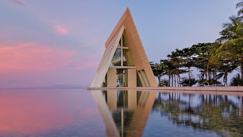 Triangular Chapel by Water — Pink