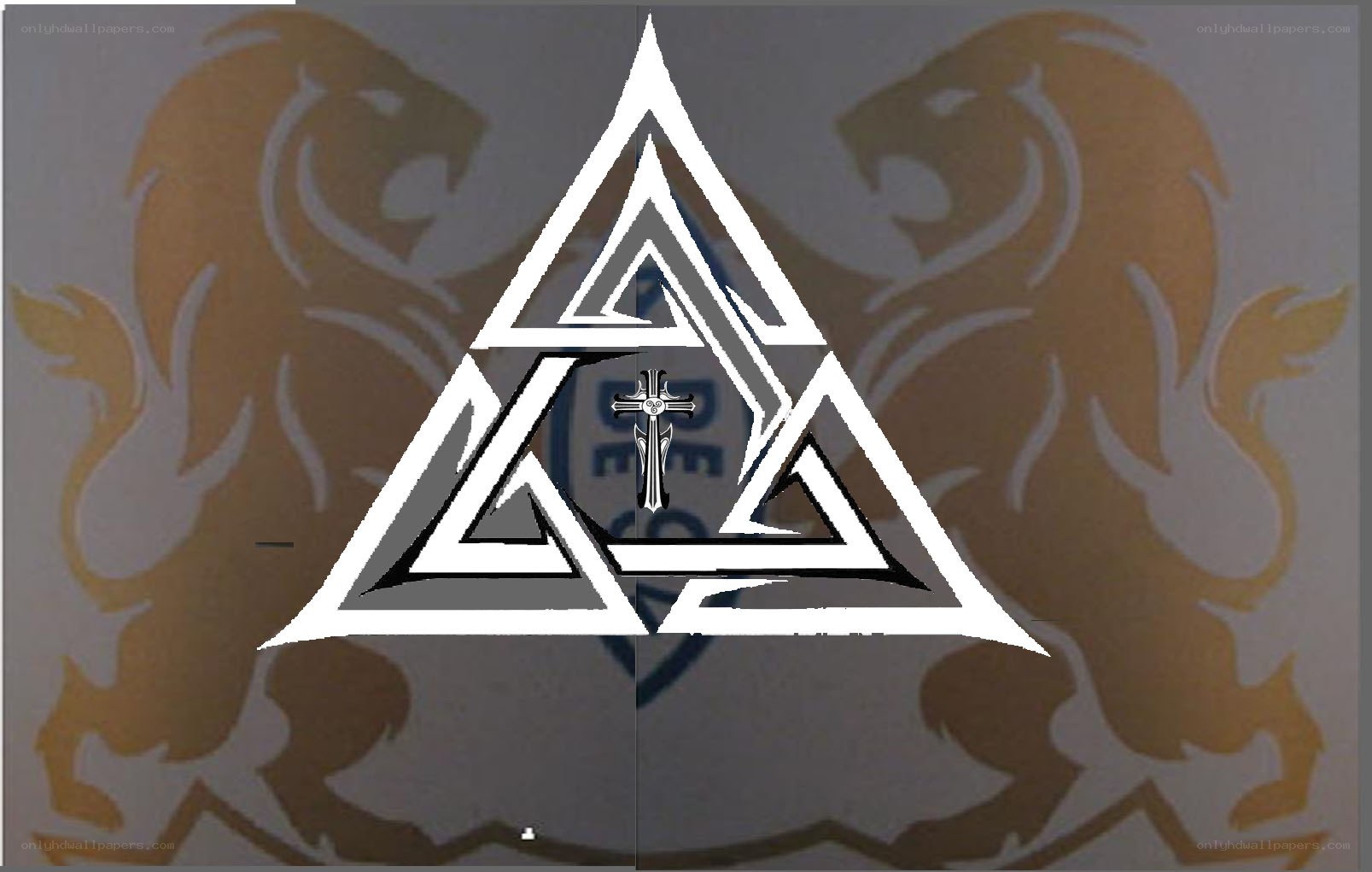 triangular symbol with lion silhouettes