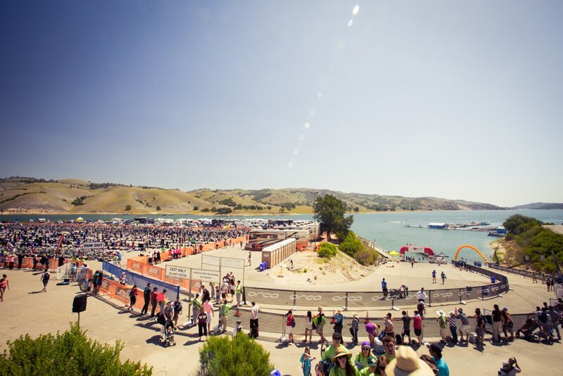 Triathlon event at a lake