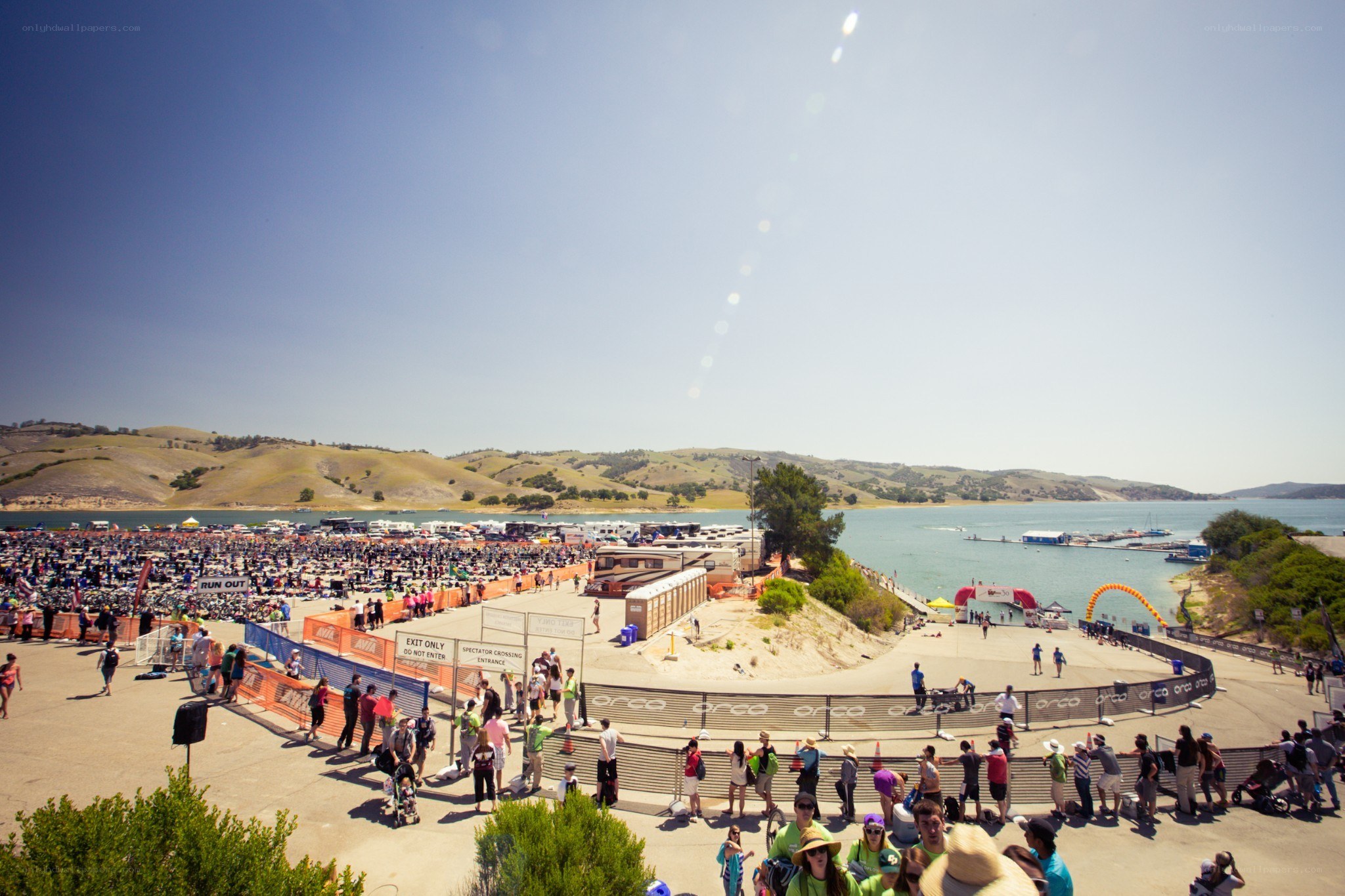 Triathlon event at a lake