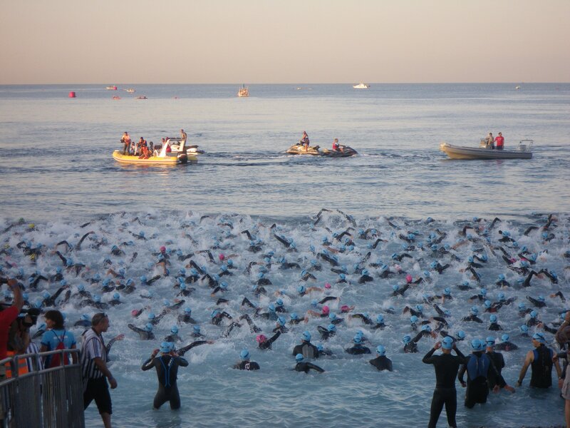 Triathlon swimmers in open water