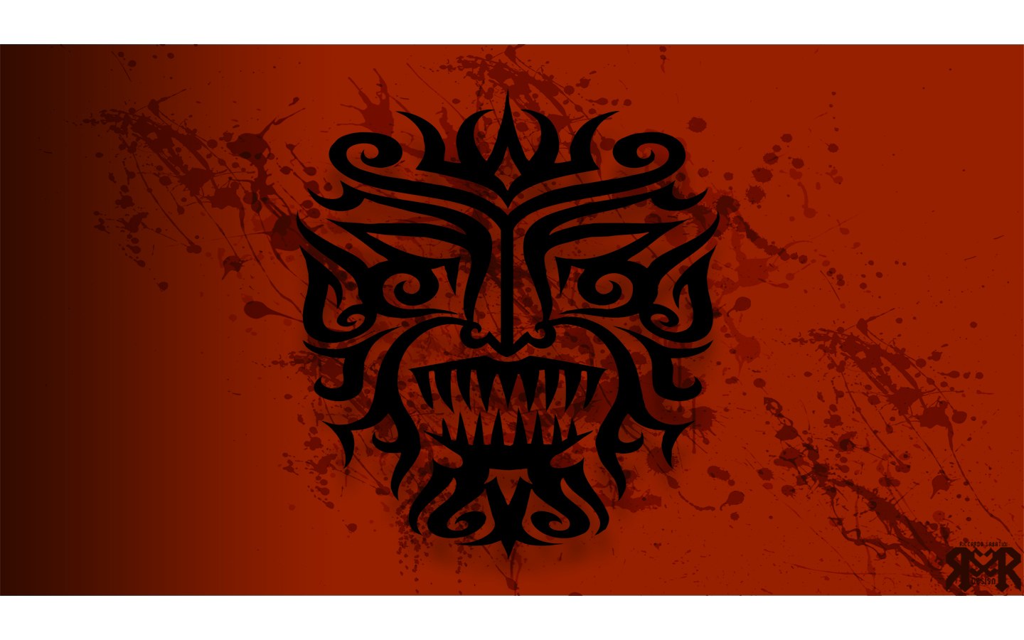 tribal demon mask on red background