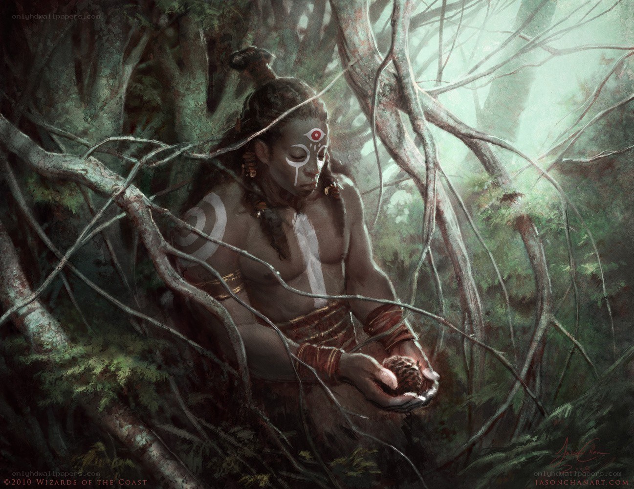 tribal figure in forest