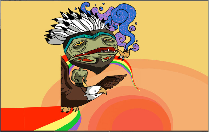 tribal frog chief with eagle