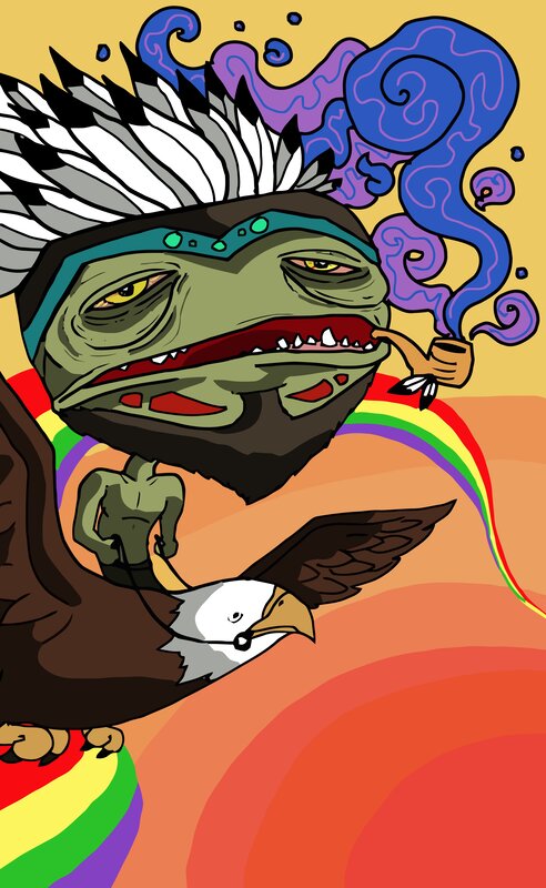 tribal frog with eagle