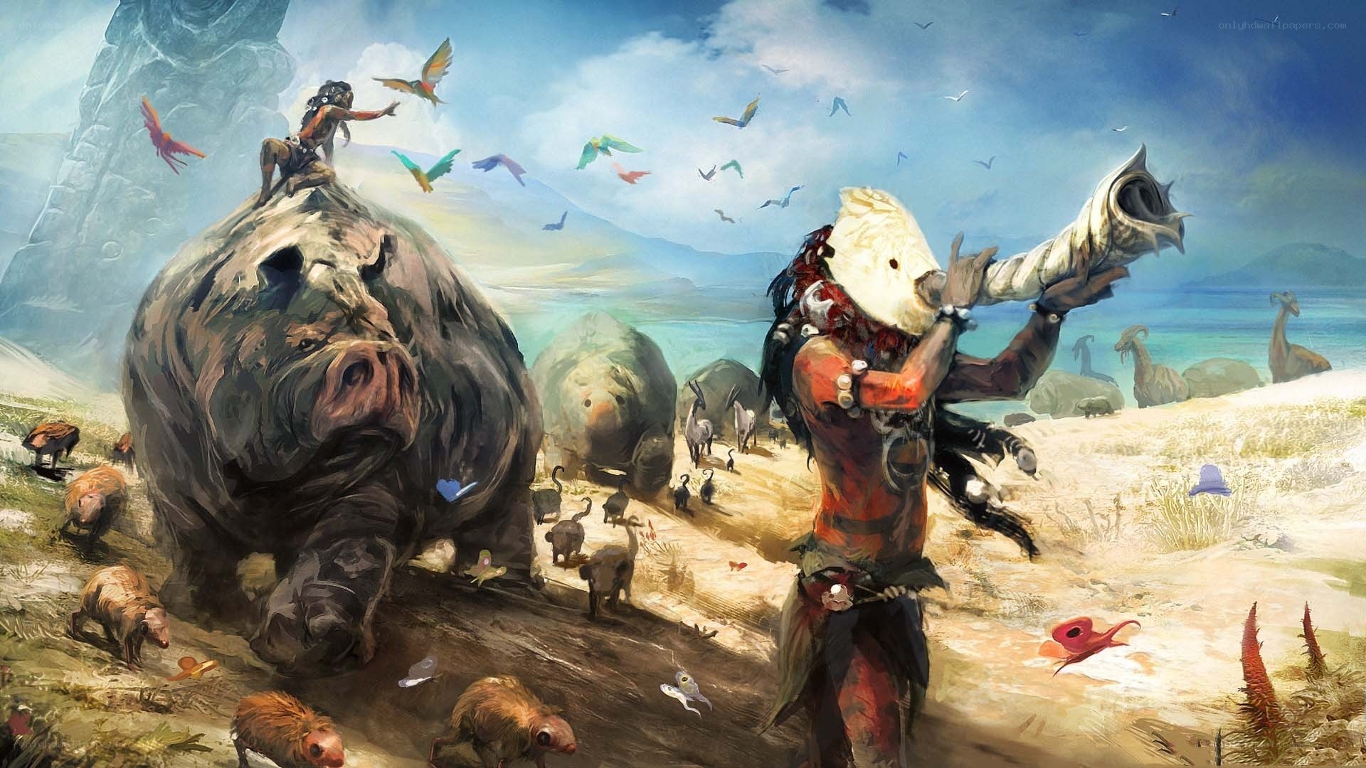tribal hunter with horn