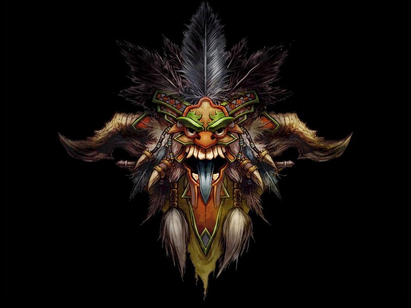 tribal mask with feathers
