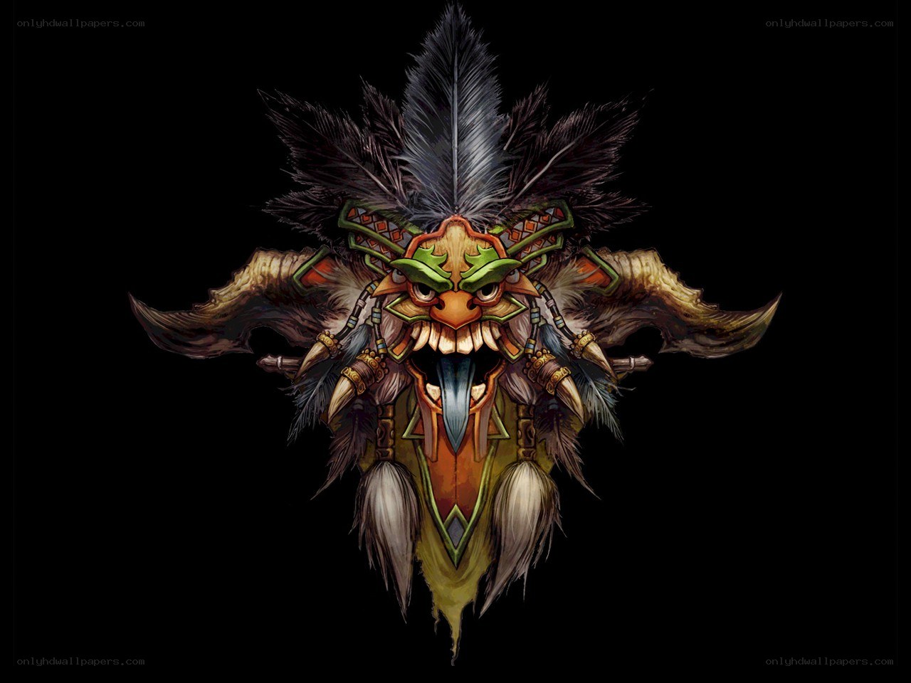 tribal mask with feathers