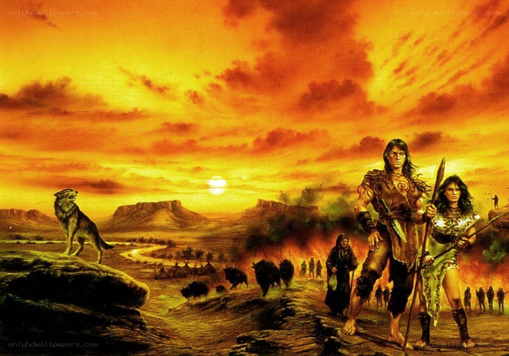 tribal people at sunset