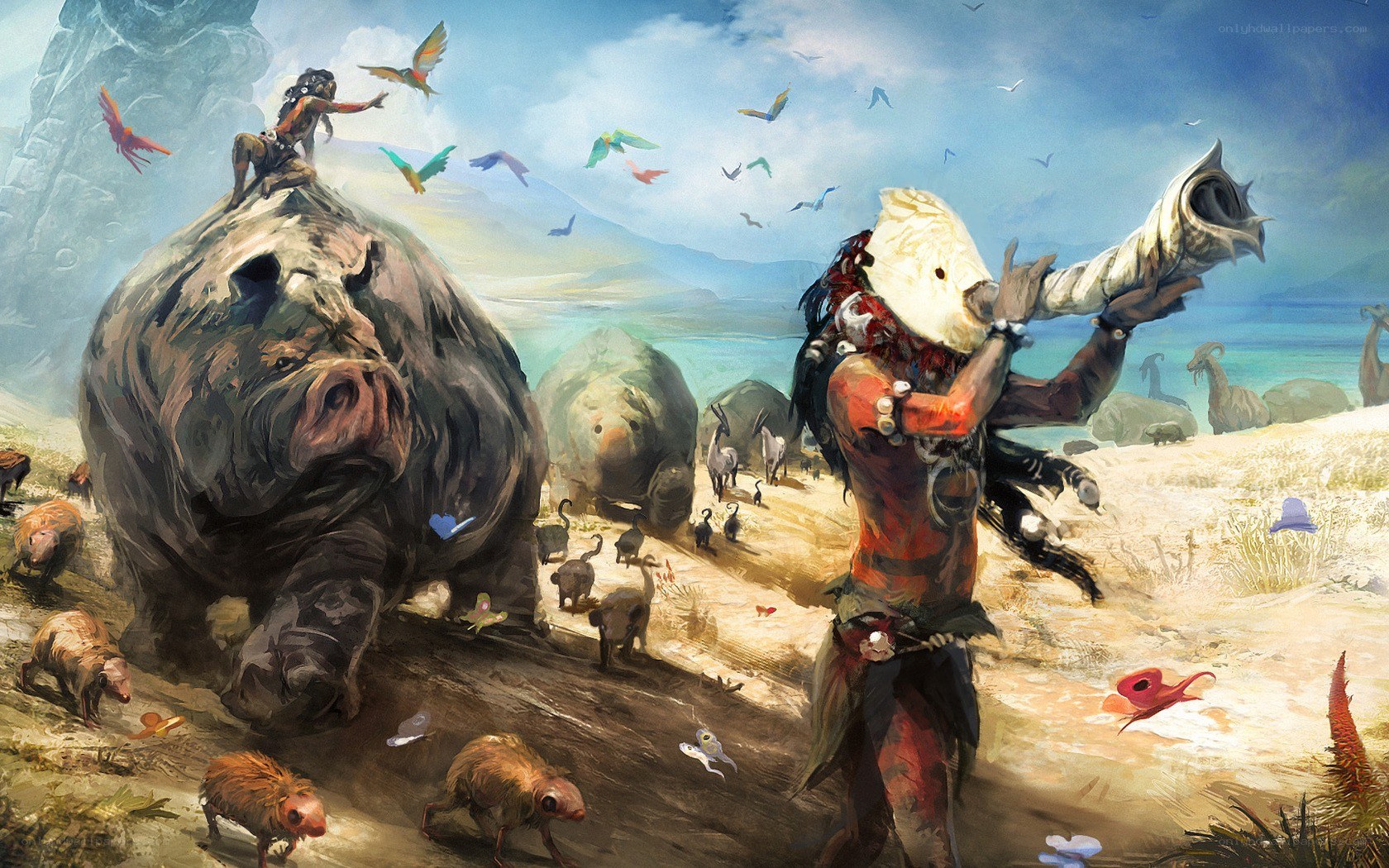 tribal people with giant animals