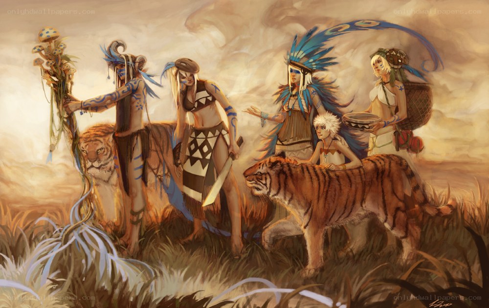tribal people with tigers