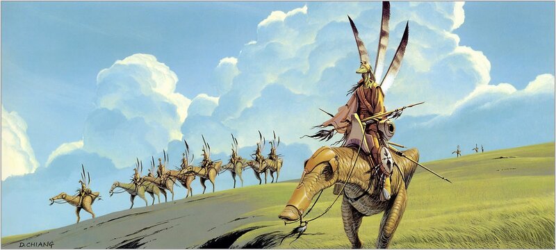 tribal riders on alien beasts
