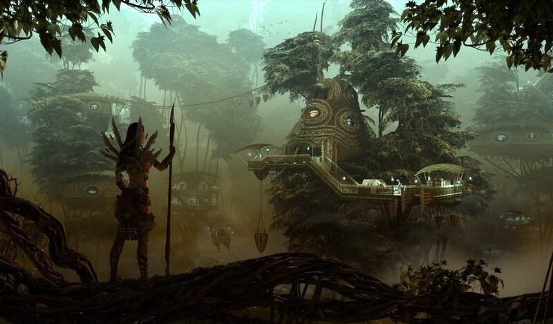 tribal warrior in jungle village