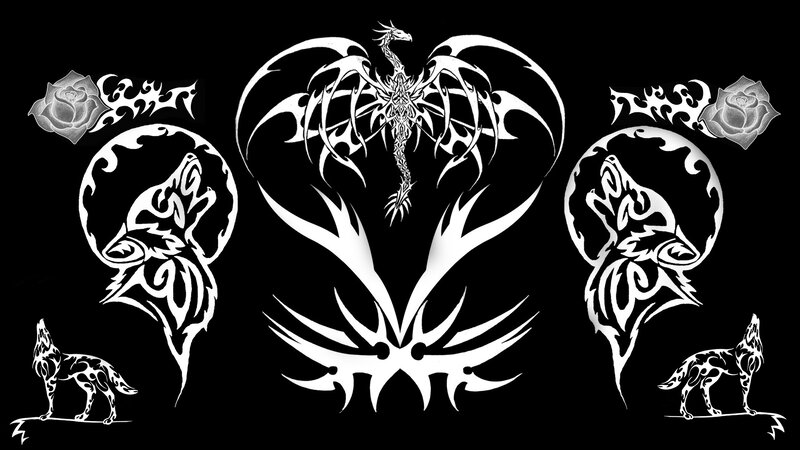 Tribal Wolf and Dragon Art