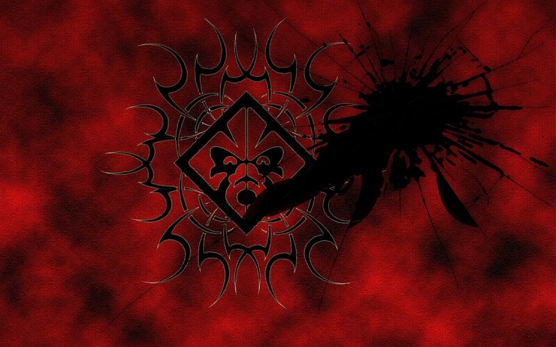 tribal wolf emblem on red