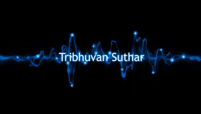 Tribhuvan Suthar text with blue wave