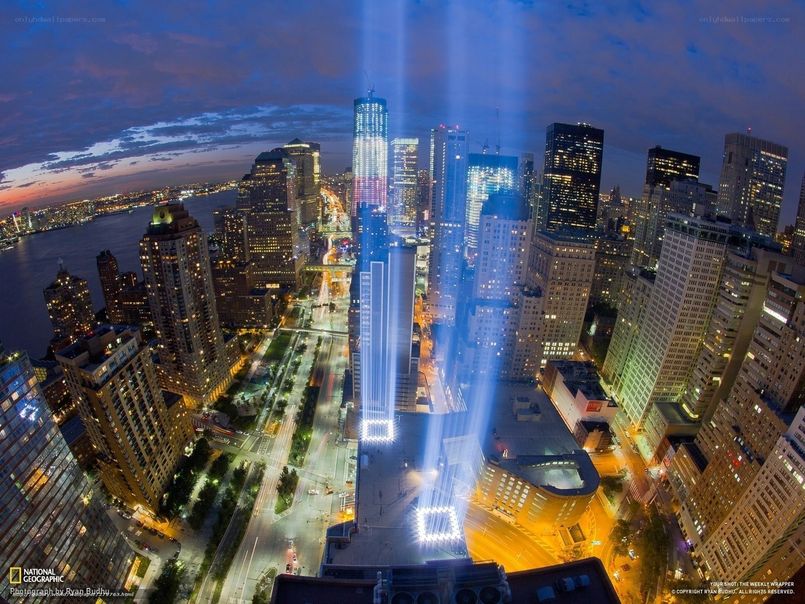 Tribute in Light at dusk