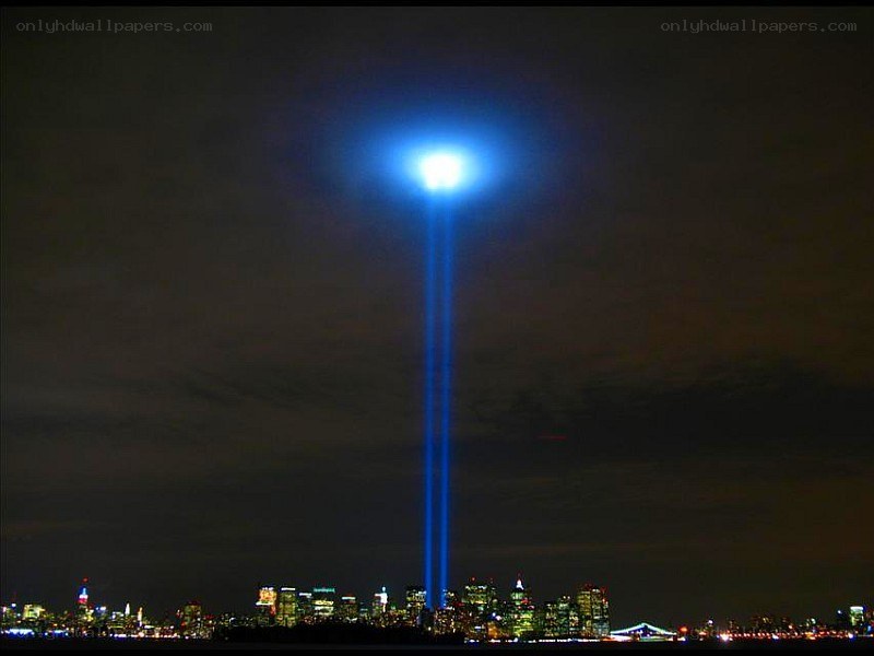 Tribute in Light at night