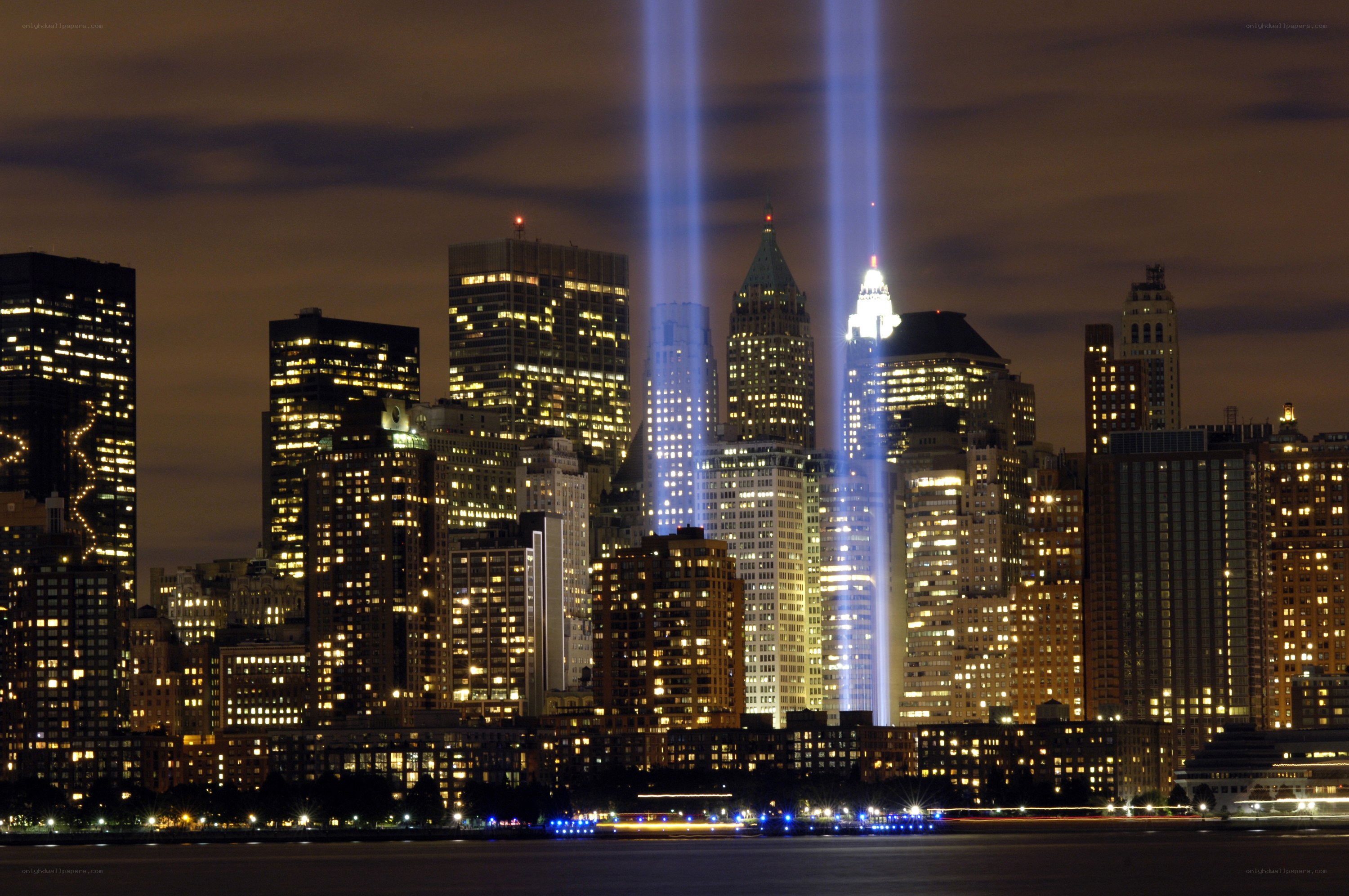 Tribute in Light at night