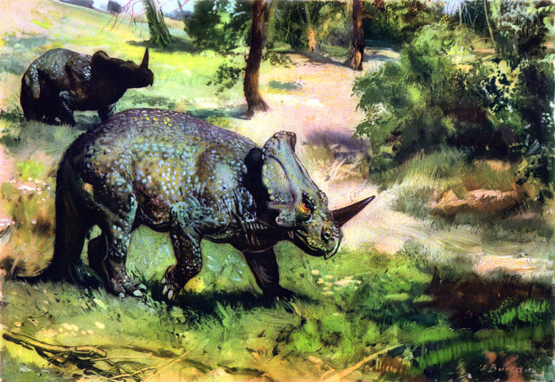 Triceratops in prehistoric forest