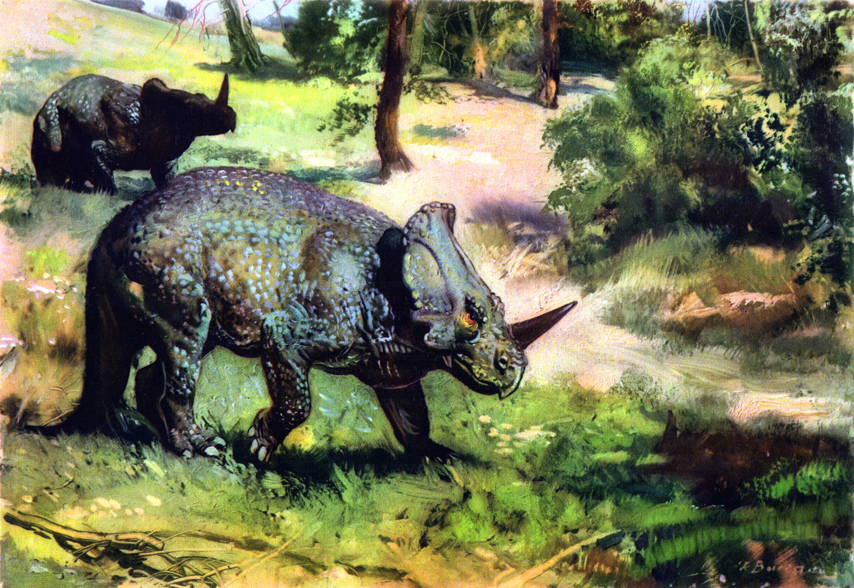 Triceratops in prehistoric forest