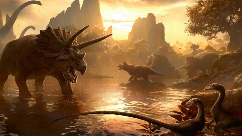 Triceratops in Water — Golden, Dramatic