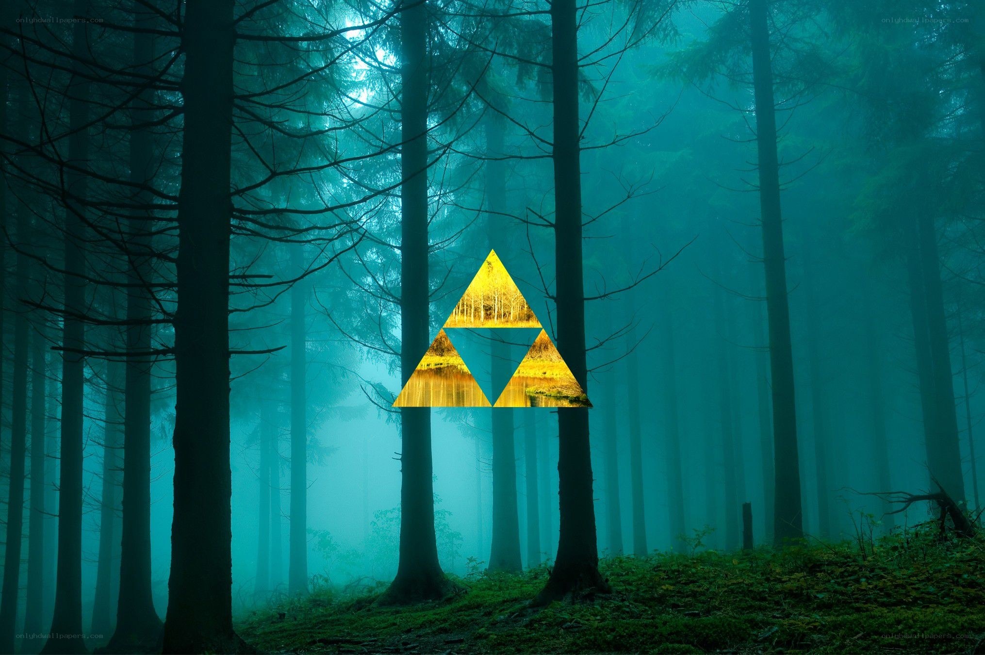Triforce in a misty forest