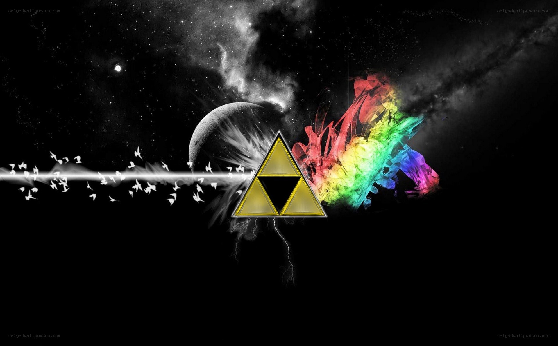 Triforce in space with rainbow explosion