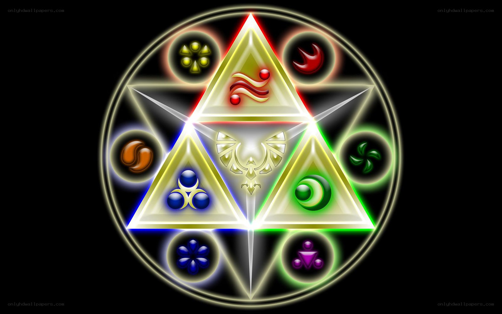 Triforce symbol with elemental seals