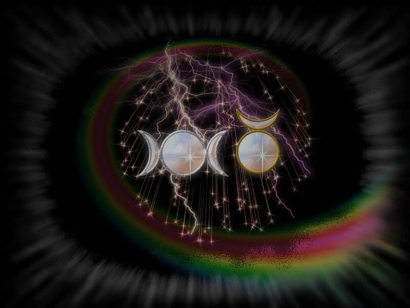Triple moon symbol with lightning