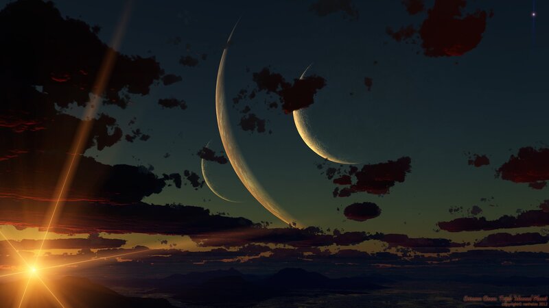 Triple moons at dawn