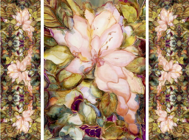 Triptych of a pink flower