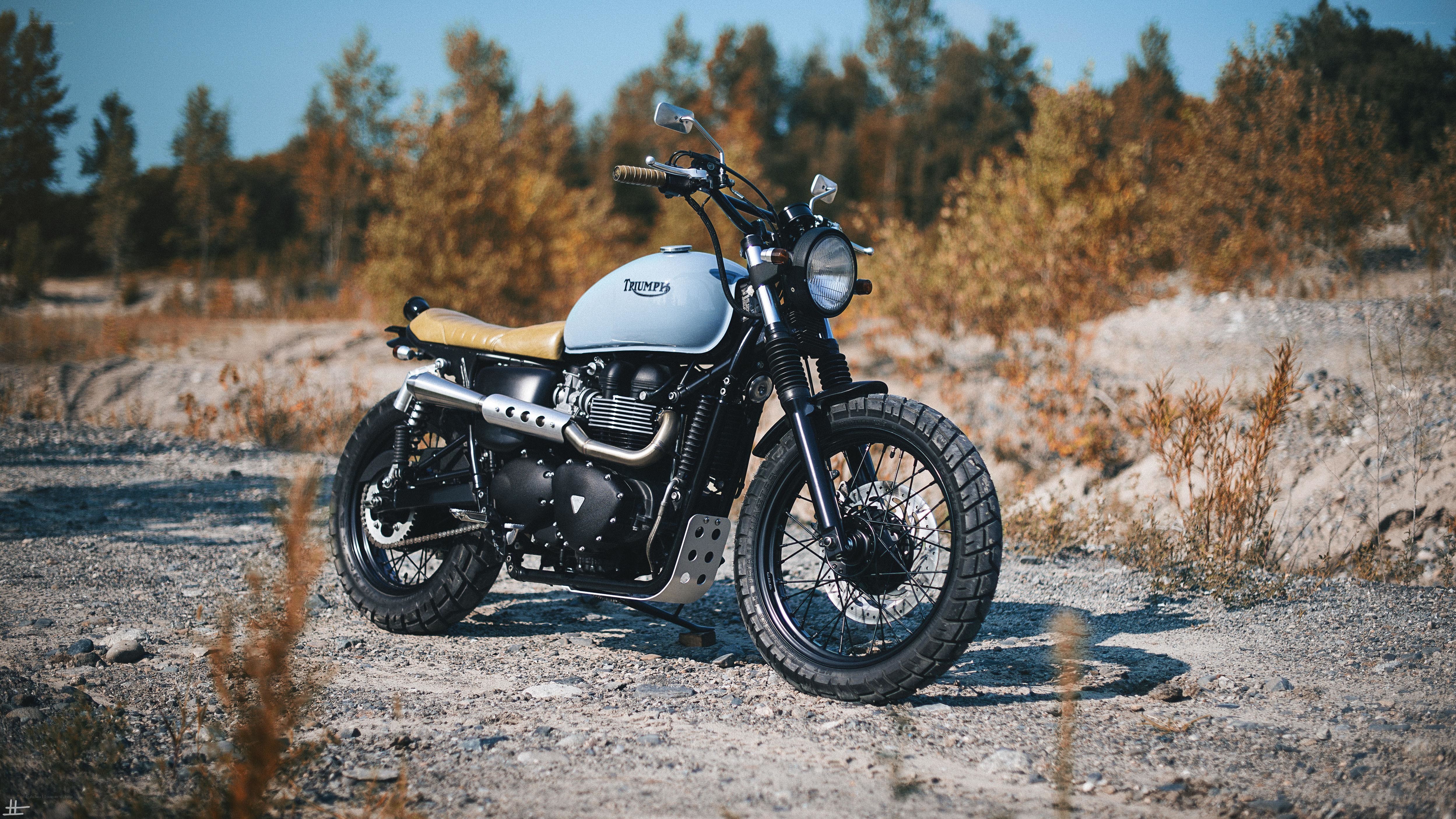 Triumph motorcycle in autumn landscape