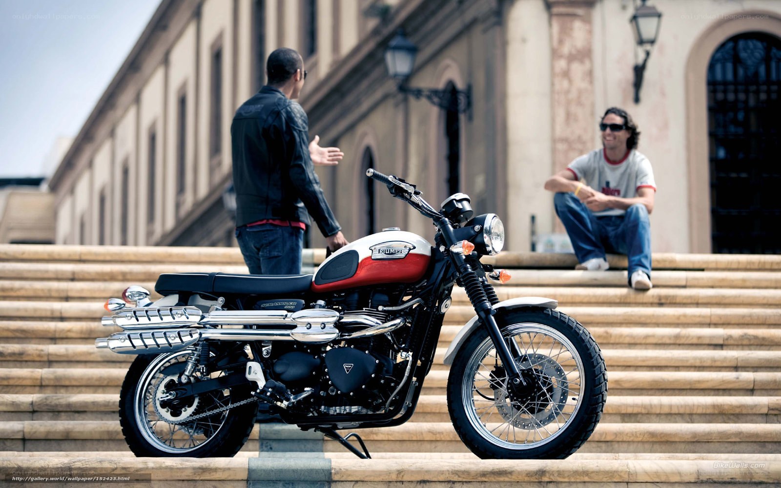Triumph motorcycle on steps