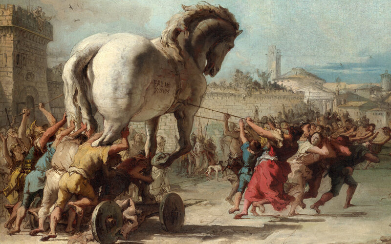 Trojan Horse being pulled into Troy