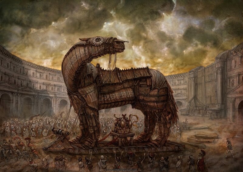 Trojan Horse in ancient city