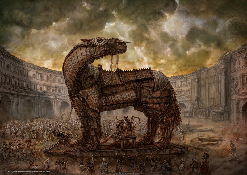Trojan Horse in ancient city