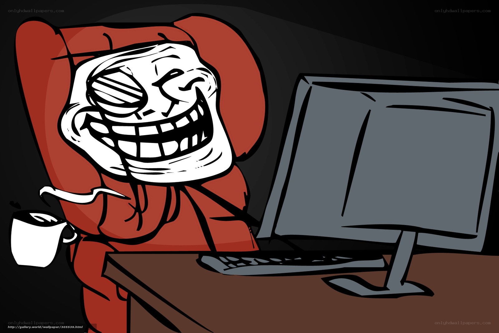 troll face at computer