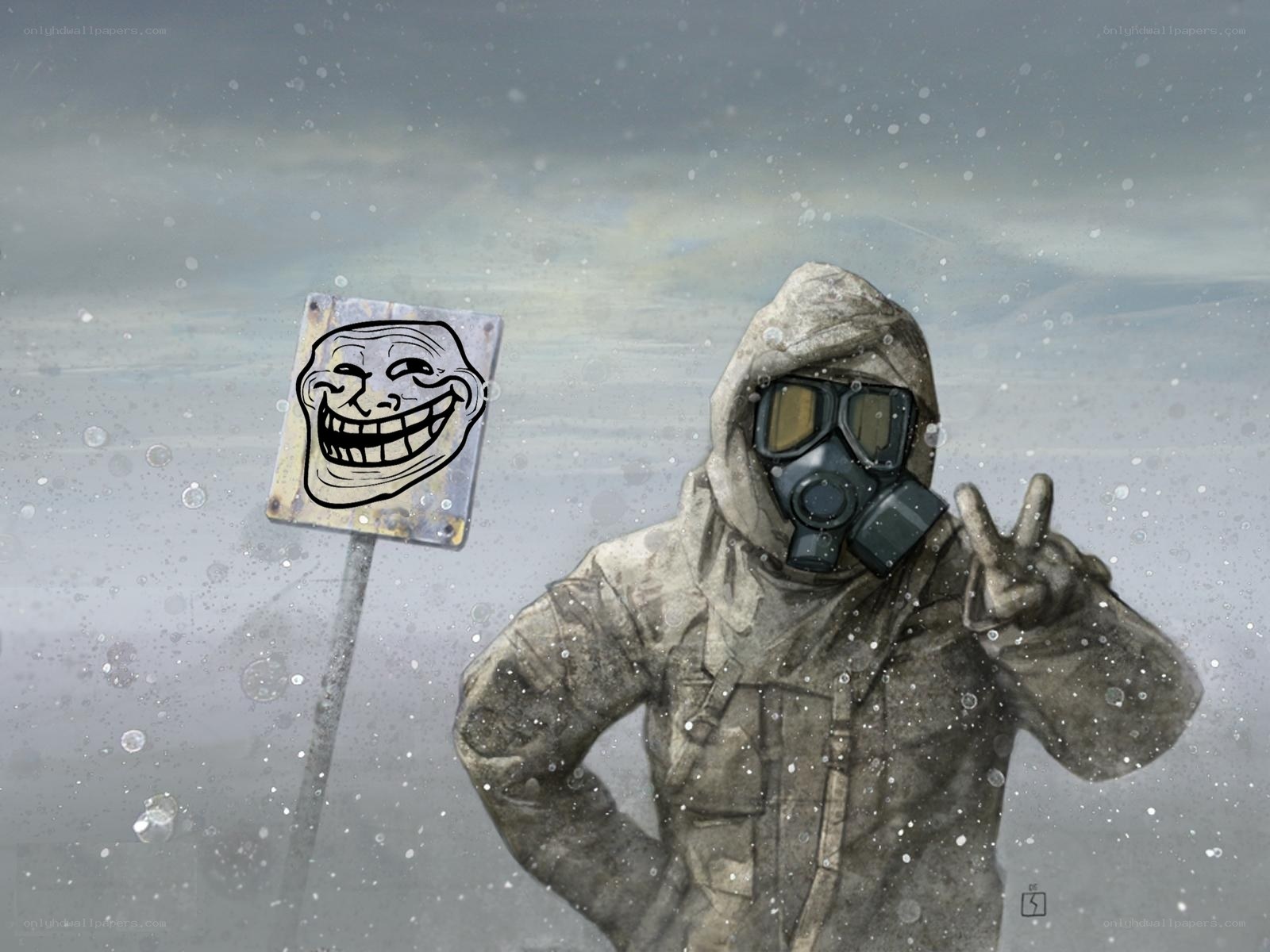 troll face in a gas mask