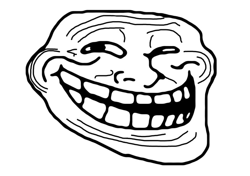 Troll Face Meme — Black, Humorous, Illustration, Smile