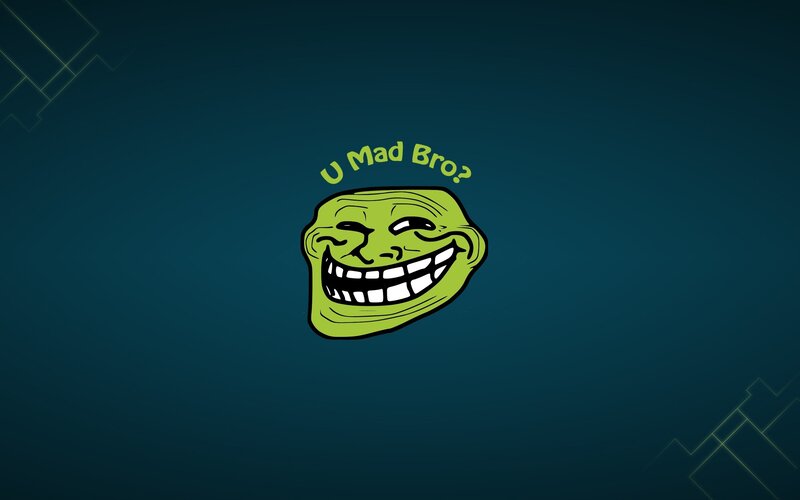 Troll Face Meme — Green, Humorous, Digital Art, Text, Blue