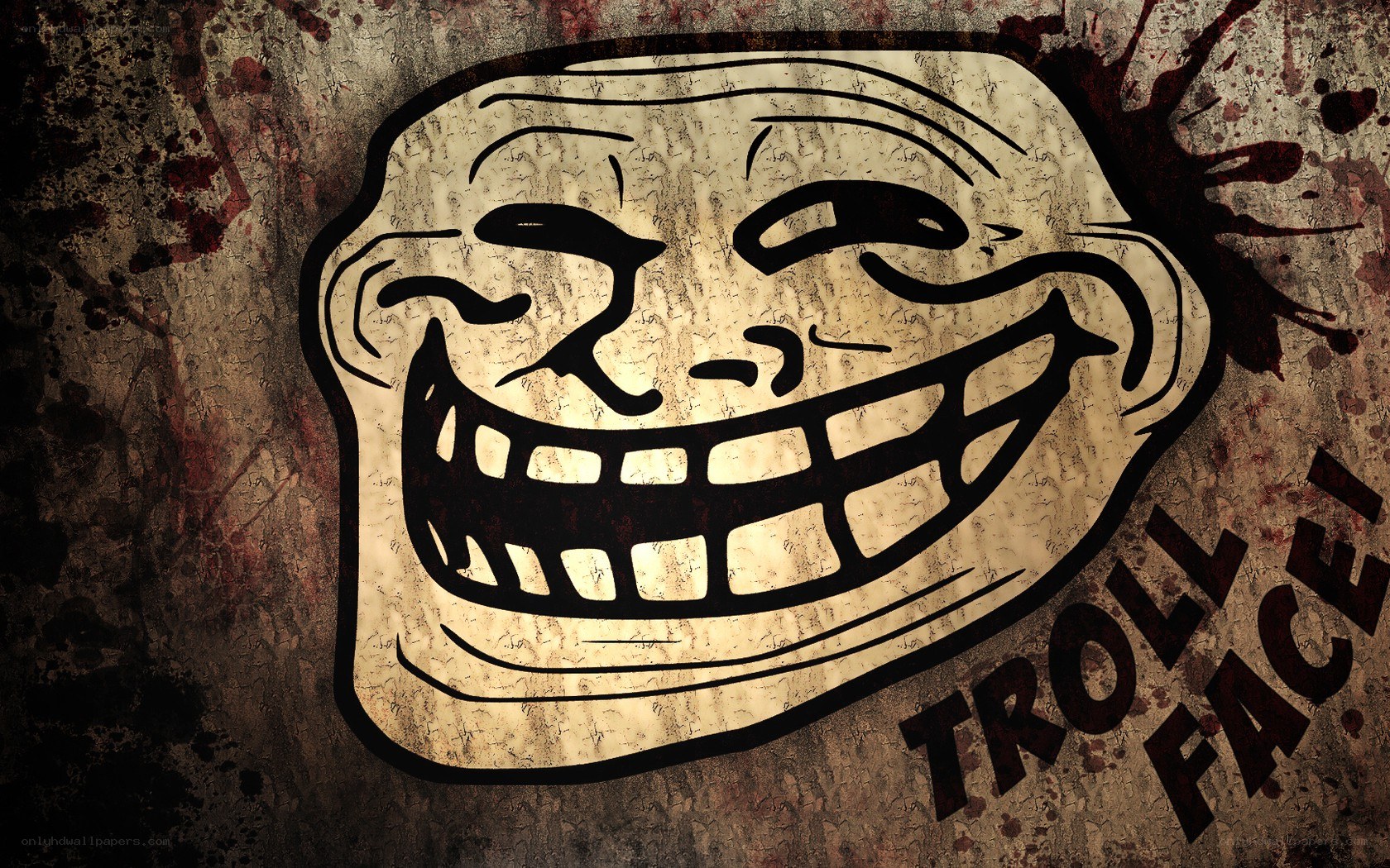 Troll Face meme on grungy background