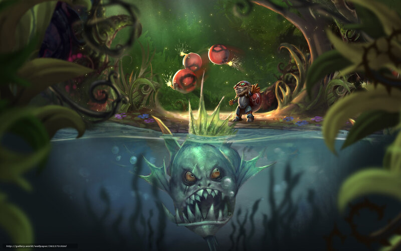 Troll in swamp with fish